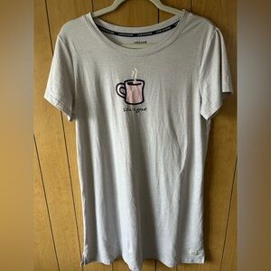 Life Is Good Gray  Sleep Tee with Pink Mug Design Nightgown
